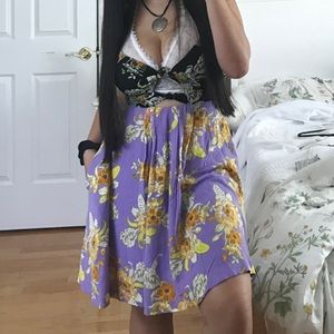 Purple and Black boho floral abstract sundress with pockets